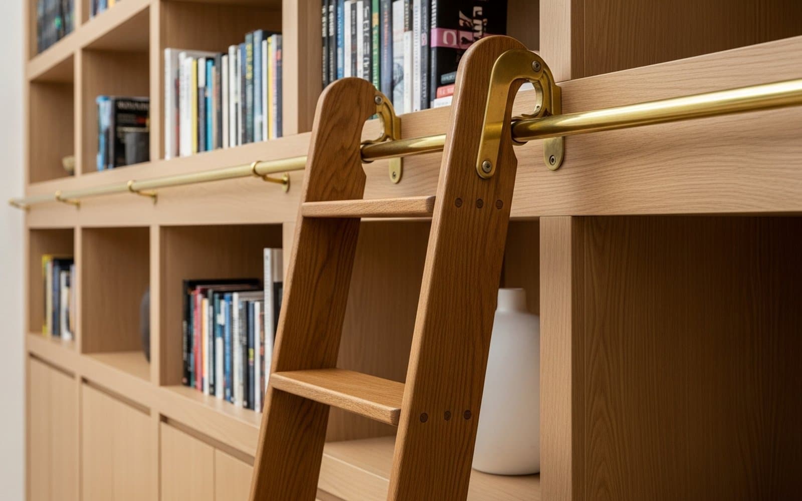 oak bookshelf wall tivon — פרט — חומר detail