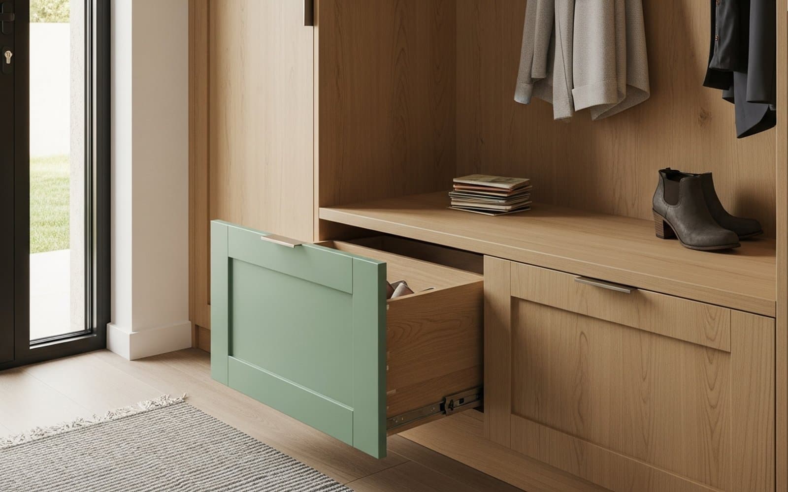 entryway storage shaker nesher — פרט — גימור detail